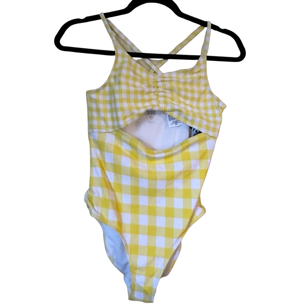 DSG Big Girls NWT Yellow & White Gingham Cut Out One Piece Swimsuit Size XL 16